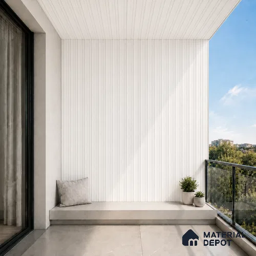 Snow White 10 ft x 0.5 ft (3060x150 mm) Pastel Linea Design Interior & Exterior Wall & Ceiling Panel - 15 mm | Suitable for Balcony, Facade & Open Area | Width is Subjected to 5% Variation