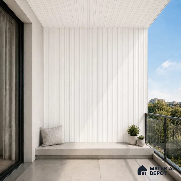 Snow White 10 ft x 0.5 ft (3060x150 mm) Pastel Linea Design Interior & Exterior Wall & Ceiling Panel - 15 mm | Suitable for Balcony, Facade & Open Area | Width is Subjected to 5% Variation