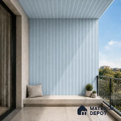 Sky Blue 10 ft x 0.5 ft (3060x150 mm) Pastel Linea Design Interior & Exterior Wall & Ceiling Panel - 15 mm | Suitable for Balcony, Facade & Open Area | Width is Subjected to 5% Variation