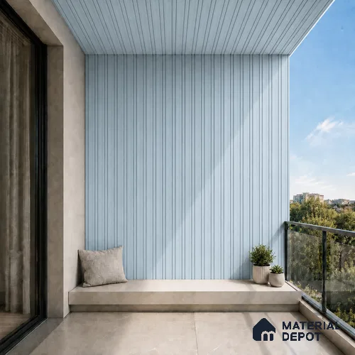 Sky Blue 10 ft x 0.5 ft (3060x150 mm) Pastel Linea Design Interior & Exterior Wall & Ceiling Panel - 15 mm | Suitable for Balcony, Facade & Open Area | Width is Subjected to 5% Variation