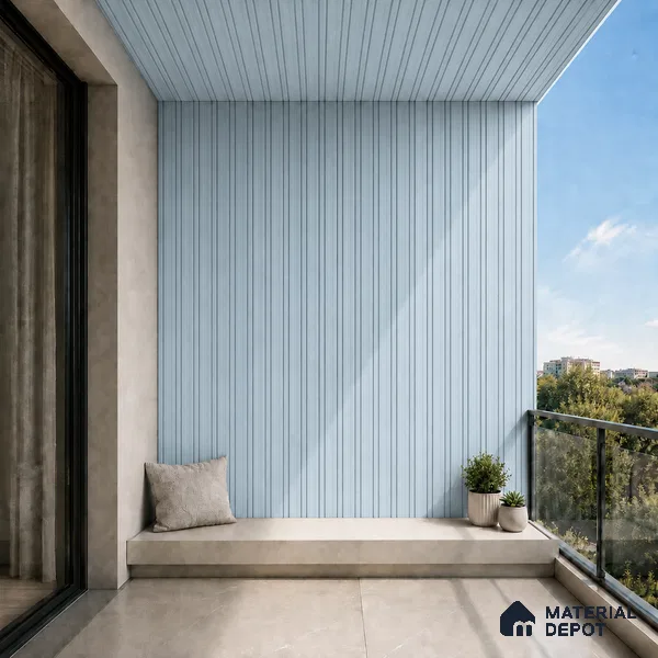 Sky Blue 10 ft x 0.5 ft (3060x150 mm) Pastel Linea Design Interior & Exterior Wall & Ceiling Panel - 15 mm | Suitable for Balcony, Facade & Open Area | Width is Subjected to 5% Variation