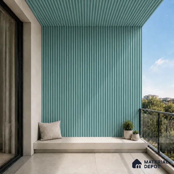 Steel Blue 10 ft x 0.5 ft (3060x150 mm) Pastel Pyramid Design Interior & Exterior Wall & Ceiling Panel - 15 mm | Suitable for Balcony, Facade & Open Area | Width is Subjected to 5% Variation