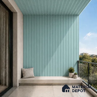 Steel Blue 10 ft x 0.5 ft (3060x150 mm) Pastel Linea Design Interior & Exterior Wall & Ceiling Panel - 15 mm | Suitable for Balcony, Facade & Open Area | Width is Subjected to 5% Variation