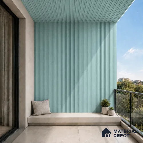 Steel Blue 10 ft x 0.5 ft (3060x150 mm) Pastel Linea Design Interior & Exterior Wall & Ceiling Panel - 15 mm | Suitable for Balcony, Facade & Open Area | Width is Subjected to 5% Variation