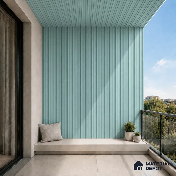 Steel Blue 10 ft x 0.5 ft (3060x150 mm) Pastel Linea Design Interior & Exterior Wall & Ceiling Panel - 15 mm | Suitable for Balcony, Facade & Open Area | Width is Subjected to 5% Variation