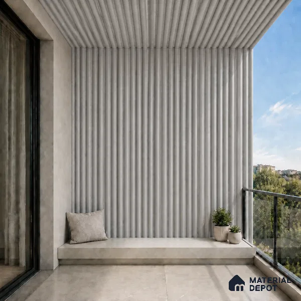 Light Grey 10 ft x 0.6 ft (3060x180 mm) Pastel Arch Design Interior & Exterior Wall & Ceiling Panel - 17 mm | Suitable for Balcony, Facade & Open Area | Width is Subjected to 5% Variation