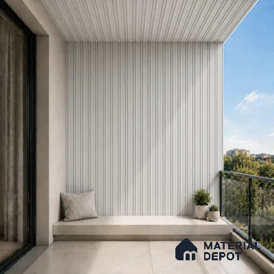 Light Grey 10 ft x 0.5 ft (3060x150 mm) Pastel Linea Design Interior & Exterior Wall & Ceiling Panel - 15 mm | Suitable for Balcony, Facade & Open Area | Width is Subjected to 5% Variation