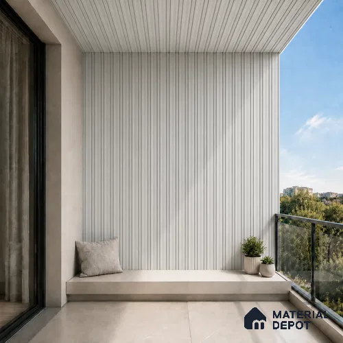 Light Grey 10 ft x 0.5 ft (3060x150 mm) Pastel Linea Design Interior & Exterior Wall & Ceiling Panel - 15 mm | Suitable for Balcony, Facade & Open Area | Width is Subjected to 5% Variation