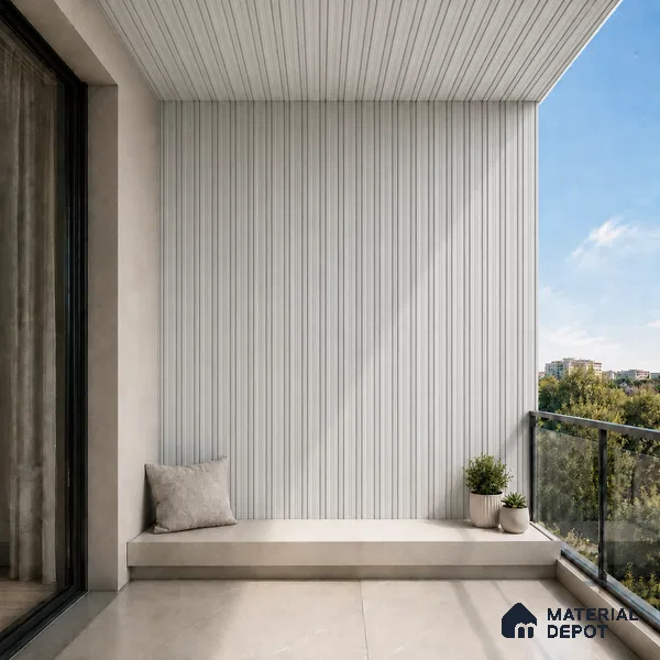 Light Grey 10 ft x 0.5 ft (3060x150 mm) Pastel Linea Design Interior & Exterior Wall & Ceiling Panel - 15 mm | Suitable for Balcony, Facade & Open Area | Width is Subjected to 5% Variation
