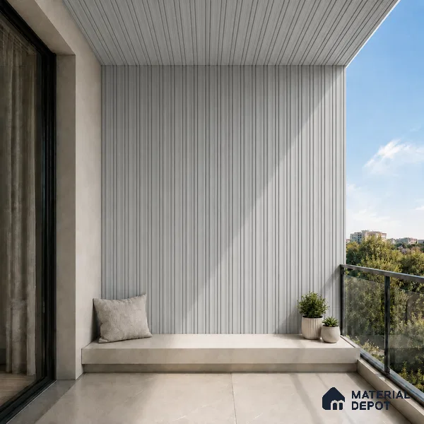 Cloud Grey 10 ft x 0.5 ft (3060x150 mm) Pastel Linea Design Interior & Exterior Wall & Ceiling Panel - 15 mm | Suitable for Balcony, Facade & Open Area | Width is Subjected to 5% Variation