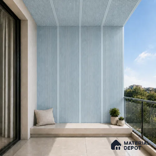 Sky Blue 10 ft x 0.68 ft (3060x208 mm) Curve Design Interior & Exterior Wall & Ceiling Panel - 10 mm | Suitable for Balcony, Facade & Open Area | Width is Subjected to 5% Variation