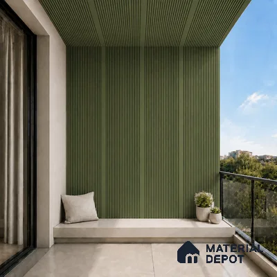 Forest Green 10 ft x 0.68 ft (3060x208 mm) Curve Design Interior & Exterior Wall & Ceiling Panel - 10 mm | Suitable for Balcony, Facade & Open Area | Width is Subjected to 5% Variation