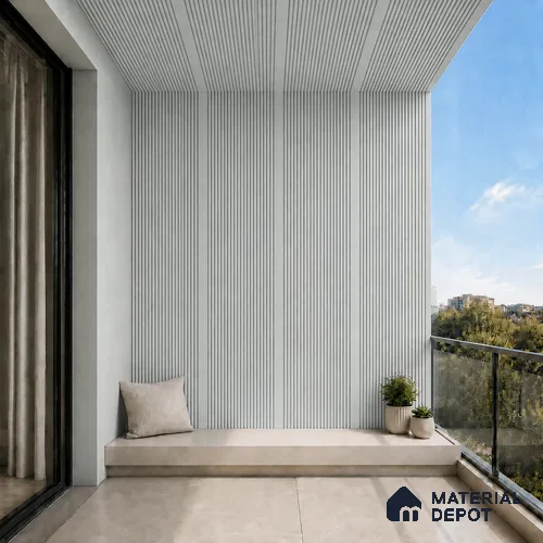 Light Grey 10 ft x 0.68 ft (3060x208 mm) Curve Design Interior & Exterior Wall & Ceiling Panel - 10 mm | Suitable for Balcony, Facade & Open Area | Width is Subjected to 5% Variation