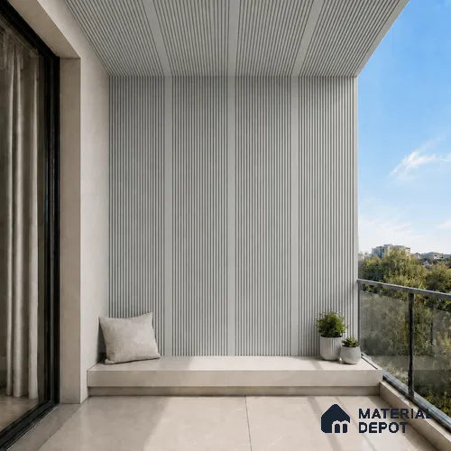 Cloud Grey 10 ft x 0.68 ft (3060x208 mm) Curve Design Interior & Exterior Wall & Ceiling Panel - 10 mm | Suitable for Balcony, Facade & Open Area | Width is Subjected to 5% Variation