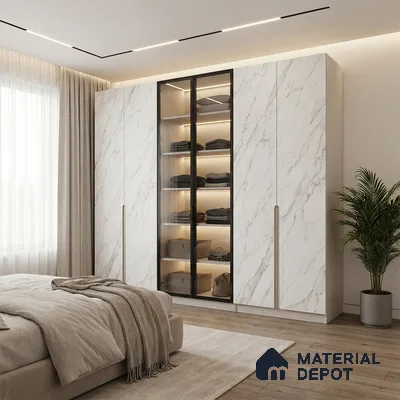 White Marble Look LM 05346 8 ft x 4 ft Texture Finish Decorative Laminate - 1 mm | Suitable for TV Unit, Wardrobe, Kitchen Cabinets