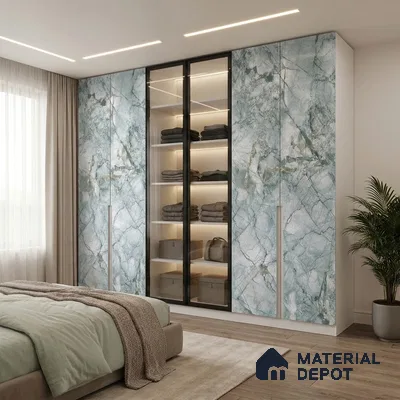 Grey Marble Look LM 06181 8 ft x 4 ft Texture Finish Decorative Laminate - 1 mm | Suitable for TV Unit, Wardrobe, Kitchen Cabinets