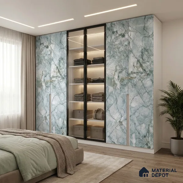 Grey Marble Look LM 06181 8 ft x 4 ft Texture Finish Decorative Laminate - 1 mm | Suitable for TV Unit, Wardrobe, Kitchen Cabinets