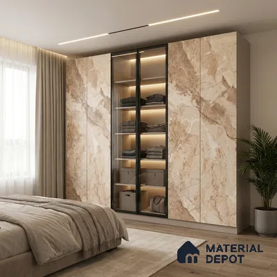 Brown Marble Look LM 06183 8 ft x 4 ft Texture Finish Decorative Laminate - 1 mm | Suitable for TV Unit, Wardrobe, Kitchen Cabinets