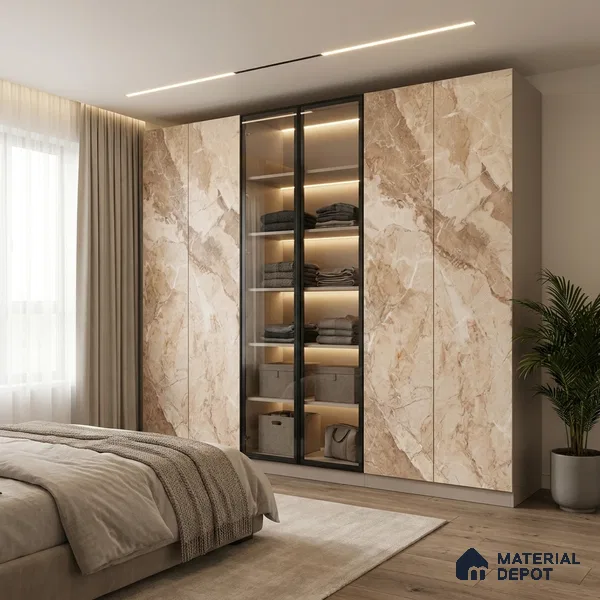 Brown Marble Look LM 06183 8 ft x 4 ft Texture Finish Decorative Laminate - 1 mm | Suitable for TV Unit, Wardrobe, Kitchen Cabinets