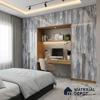 Blue Marble Look LM 06187 8 ft x 4 ft Glossy Finish Decorative Laminate - 1 mm | Suitable for TV Unit, Wardrobe, Kitchen Cabinets