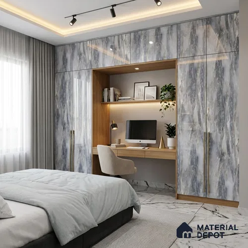 Blue Marble Look LM 06187 8 ft x 4 ft Glossy Finish Decorative Laminate - 1 mm | Suitable for TV Unit, Wardrobe, Kitchen Cabinets
