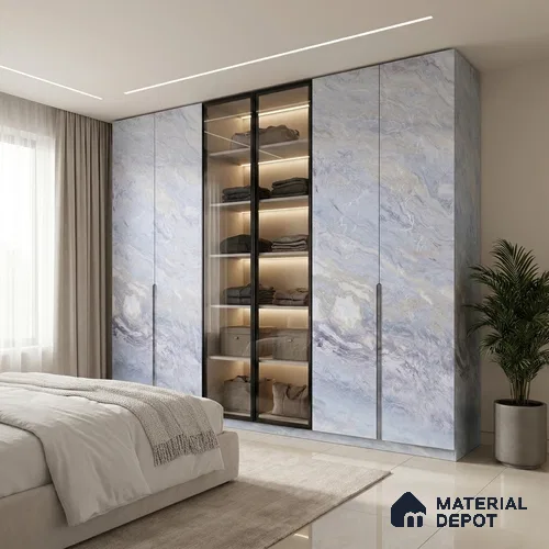 Blue Marble Look LM 06188 8 ft x 4 ft Texture Finish Decorative Laminate - 1 mm | Suitable for TV Unit, Wardrobe, Kitchen Cabinets