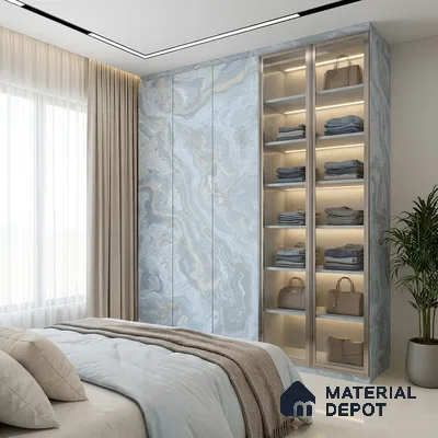 Blue Marble Look LM 06194 8 ft x 4 ft Texture Finish Decorative Laminate - 1 mm | Suitable for TV Unit, Wardrobe, Kitchen Cabinets
