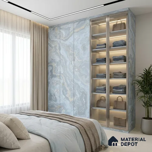 Blue Marble Look LM 06194 8 ft x 4 ft Texture Finish Decorative Laminate - 1 mm | Suitable for TV Unit, Wardrobe, Kitchen Cabinets
