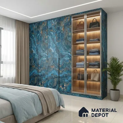 Blue Marble Look LM 06195 8 ft x 4 ft Matte Finish Decorative Laminate - 1 mm | Suitable for TV Unit, Wardrobe, Kitchen Cabinets