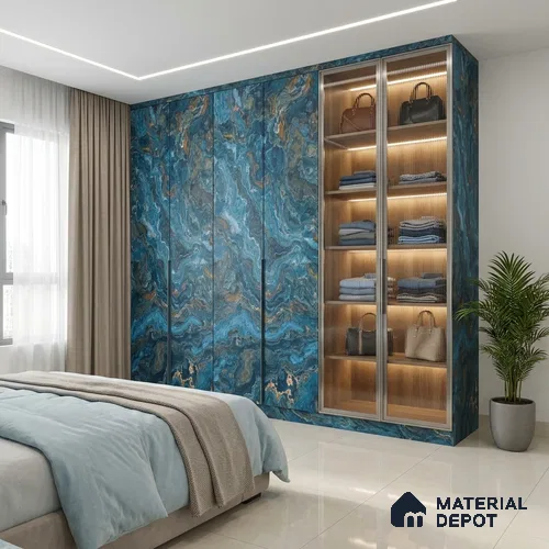 Blue Marble Look LM 06195 8 ft x 4 ft Matte Finish Decorative Laminate - 1 mm | Suitable for TV Unit, Wardrobe, Kitchen Cabinets