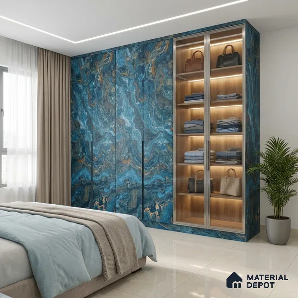 Blue Marble Look LM 06195 8 ft x 4 ft Matte Finish Decorative Laminate - 1 mm | Suitable for TV Unit, Wardrobe, Kitchen Cabinets