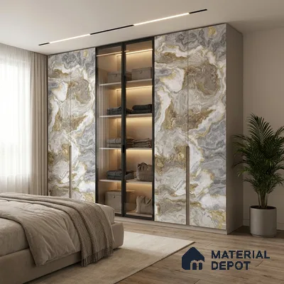 Brown Marble Look LM 06200 8 ft x 4 ft Texture Finish Decorative Laminate - 1 mm | Suitable for TV Unit, Wardrobe, Kitchen Cabinets
