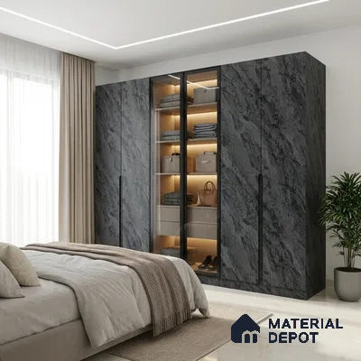 Grey Marble Look LM 18815 8 ft x 4 ft Texture Finish Decorative Laminate - 1 mm | Suitable for TV Unit, Wardrobe, Kitchen Cabinets