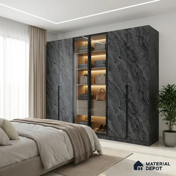 Grey Marble Look LM 18815 8 ft x 4 ft Texture Finish Decorative Laminate - 1 mm | Suitable for TV Unit, Wardrobe, Kitchen Cabinets