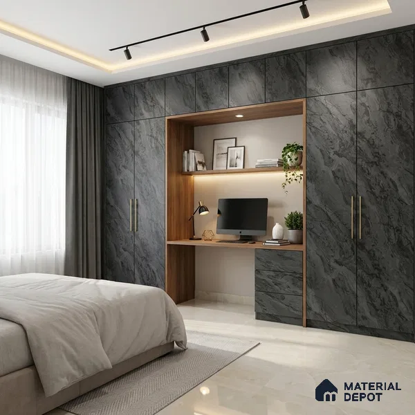 Grey Marble Look LM 18817 8 ft x 4 ft Texture Finish Decorative Laminate - 1 mm | Suitable for TV Unit, Wardrobe, Kitchen Cabinets