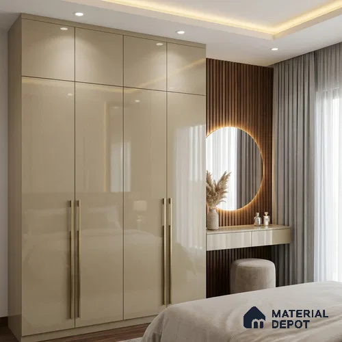 Metallic Look LM 19188 Silk Gold 8 ft x 4 ft Glossy Finish Decorative Laminate - 1 mm | Suitable for TV Unit, Wardrobe, Kitchen Cabinets