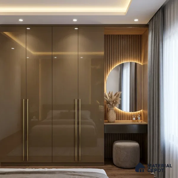Metallic Look LM 19189 Hazelnut Brown 8 ft x 4 ft Glossy Finish Decorative Laminate - 1 mm | Suitable for TV Unit, Wardrobe, Kitchen Cabinets