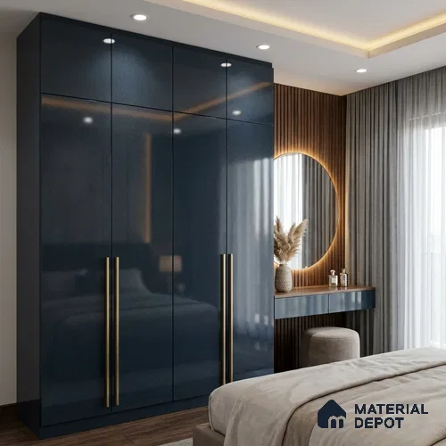 Metallic Look LM 19195 Metallic Blue 8 ft x 4 ft Glossy Finish Decorative Laminate - 1 mm | Suitable for TV Unit, Wardrobe, Kitchen Cabinets