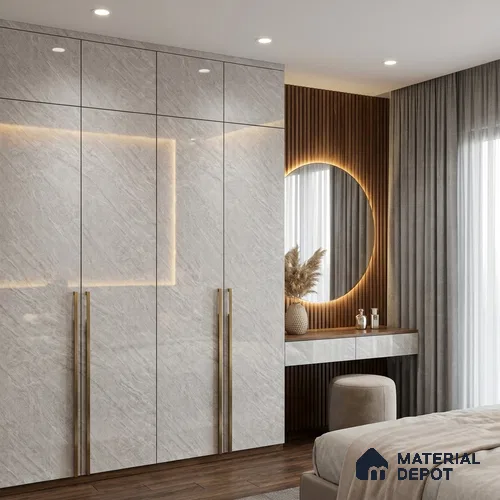 Marble Look LM 19201 Volkas Marble 8 ft x 4 ft Glossy Finish Decorative Laminate - 1 mm | Suitable for TV Unit, Wardrobe, Kitchen Cabinets