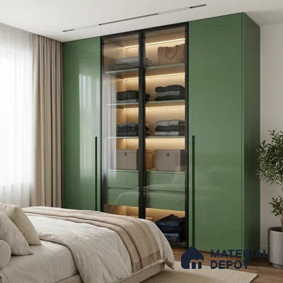 Solid Colors Look LM 19206 Moss Green 8 ft x 4 ft Glossy Finish Decorative Laminate - 1 mm | Suitable for Living Room, Kitchen, Office