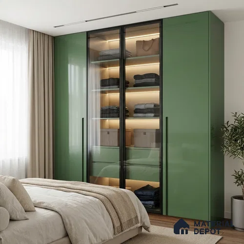 Solid Colors Look LM 19206 Moss Green 8 ft x 4 ft Glossy Finish Decorative Laminate - 1 mm | Suitable for Living Room, Kitchen, Office