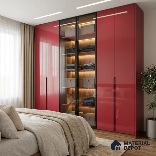Solid Colors Look LM 19207 Raspberry 8 ft x 4 ft Glossy Finish Decorative Laminate - 1 mm | Suitable for Living Room, Kitchen, Office