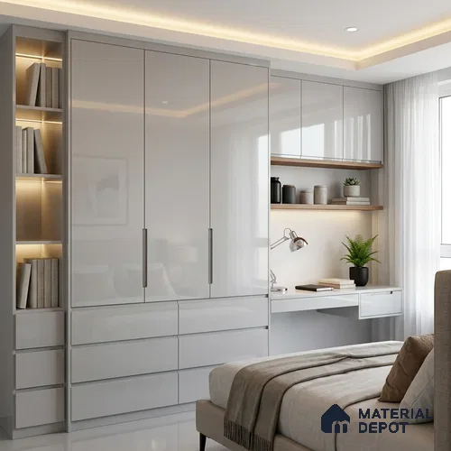 Solid Colors Look LM 19246 Super White 8 ft x 4 ft Glossy Finish Decorative Laminate - 1 mm | Suitable for Living Room, Kitchen, Office