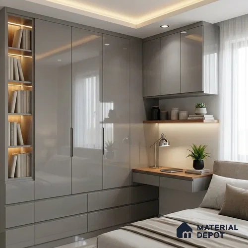 Solid Colors Look LM 19248 Light Grey 8 ft x 4 ft Glossy Finish Decorative Laminate - 1 mm | Suitable for Living Room, Kitchen, Office