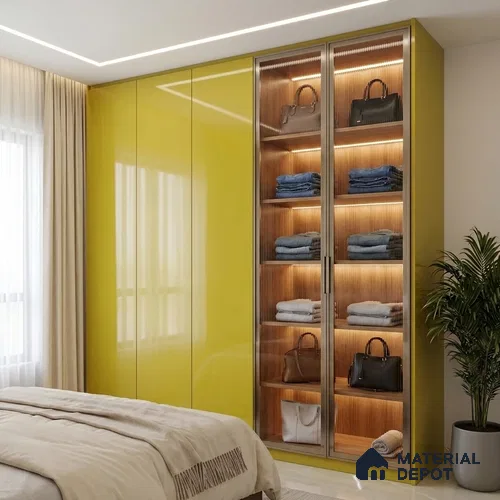 Solid Colors Look LM 19250 Mustard Yellow 8 ft x 4 ft Glossy Finish Decorative Laminate - 1 mm | Suitable for Living Room, Kitchen, Office