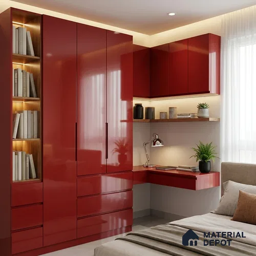 Solid Colors Look LM 19252 Bright Red 8 ft x 4 ft Glossy Finish Decorative Laminate - 1 mm | Suitable for Living Room, Kitchen, Office