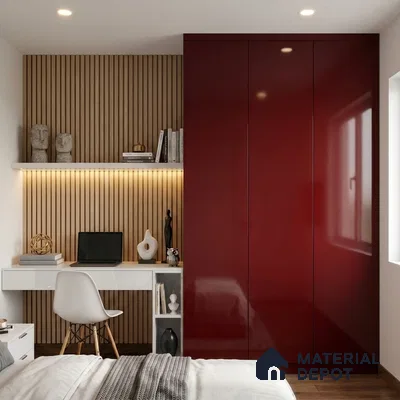 Solid Colors Look LM 19253 Burgundy 8 ft x 4 ft Glossy Finish Decorative Laminate - 1 mm | Suitable for Living Room, Kitchen, Office