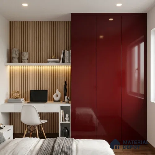 Solid Colors Look LM 19253 Burgundy 8 ft x 4 ft Glossy Finish Decorative Laminate - 1 mm | Suitable for Living Room, Kitchen, Office