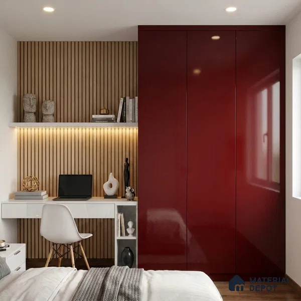 Solid Colors Look LM 19253 Burgundy 8 ft x 4 ft Glossy Finish Decorative Laminate - 1 mm | Suitable for Living Room, Kitchen, Office