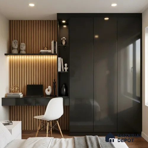 Solid Colors Look LM 19257 Super Black 8 ft x 4 ft Glossy Finish Decorative Laminate - 1 mm | Suitable for Living Room, Kitchen, Office